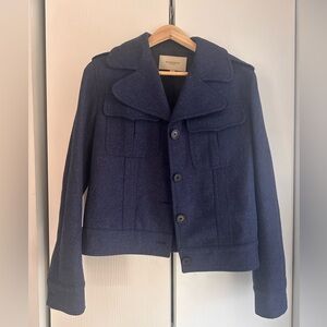 Short Navy Blue Unisex Burberry Jacket, size 6 US, 100% wool